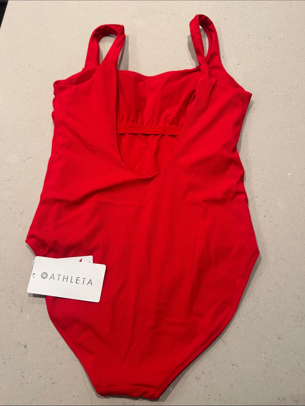 NWT Athleta scoop low back Bright Red One-Piece Swim Suit size Medium - Picture 2 of 4